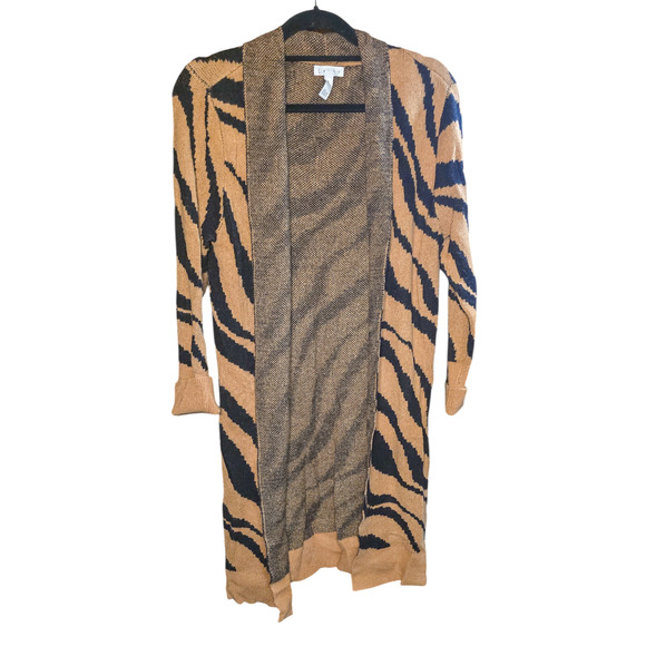 Leith tan Dale Zebra open front long line duster cardigan size XS - Picture 2 of 8